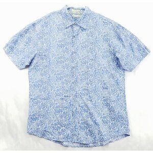 Age of Wisdom Shirt Mens XL Blue Floral Short Sleeve Cotton Classic Button-Up